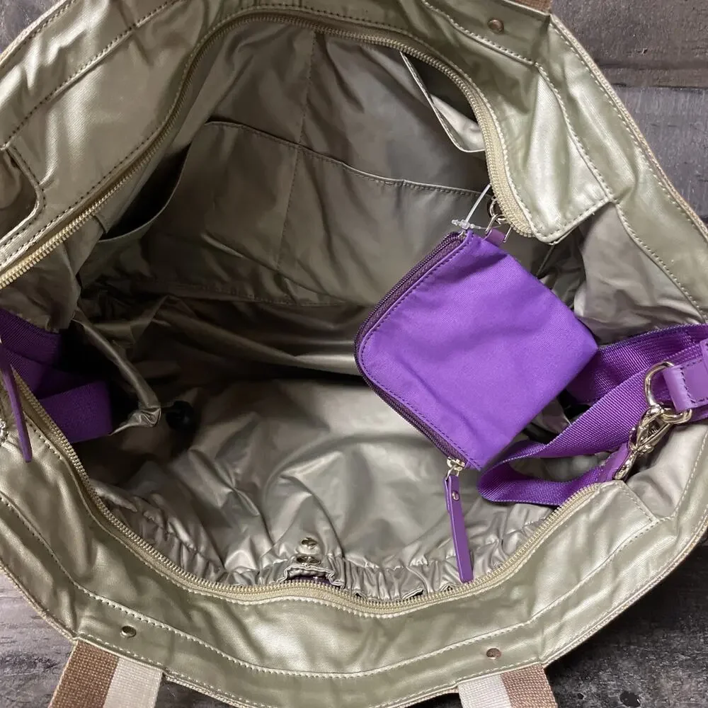 KATE SPADE Barrow Street Bon Nylon Shopper Tote Purse- Violet/Cream/Gold w/ Bow
